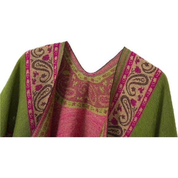 Women's Retro Style Vintage Pattern Tassel Poncho Shawl Cape Wraps For Women - Picture 3 of 7